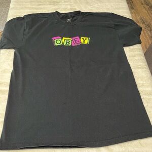 Obey Black Tee with Colorful Block Letters XL